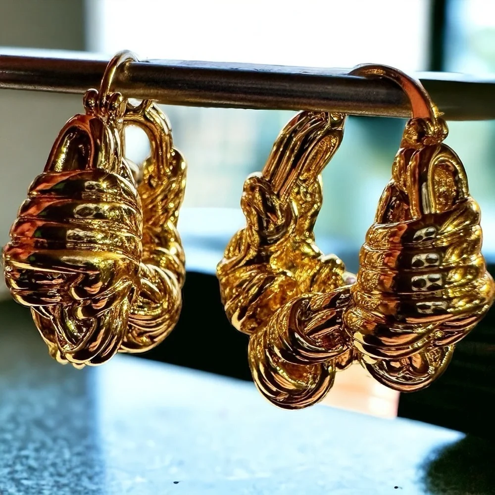 NEW 18K Yellow Gold-Plated Brass Knotted Designer Style Hoops Celeb Favorite